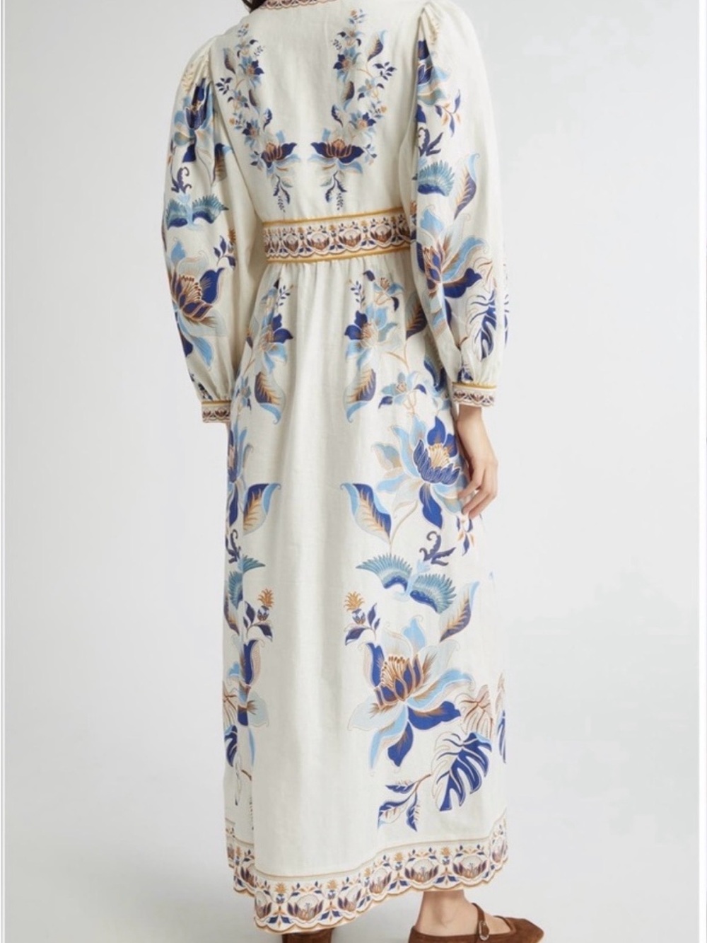 FARM Rio Maxi Dress with Blue and Tan Floral Embroidery - Mystic Blue Lotus - Picture 2 of 5